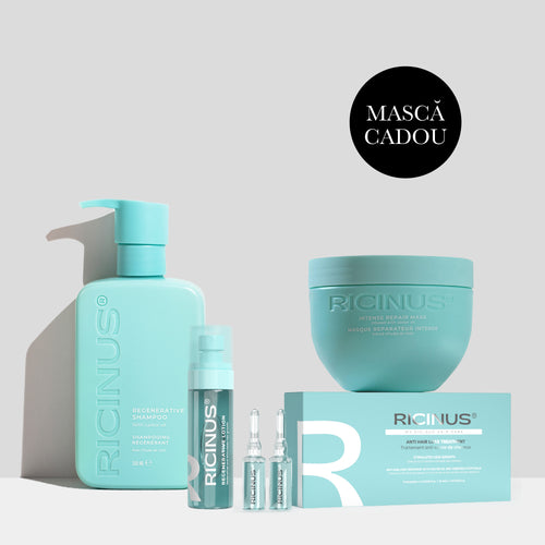 Sampon regenerant + Fiole tratament + Lotiune indesire par + Masca repair (CADOU)